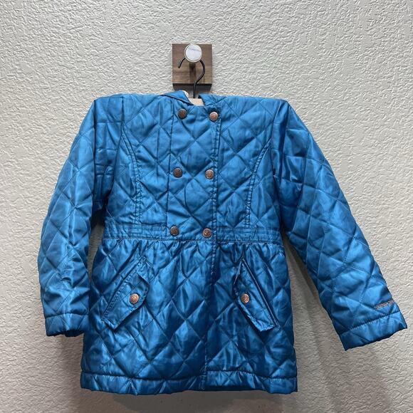 London Fog Girl's Quilted Coat Size 6X Faux Fur Lined Jacket Hooded Turquoise